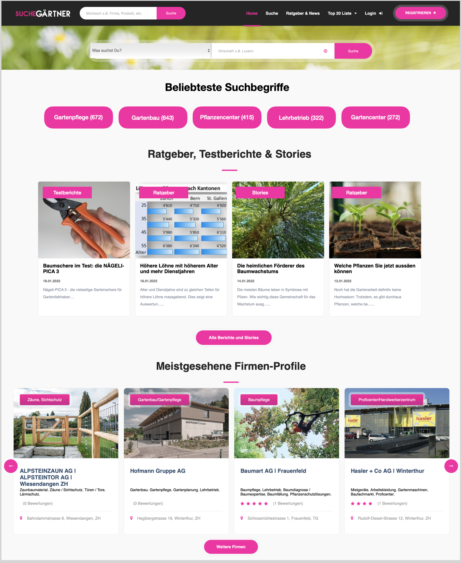 SucheGärtner Beispiel Mainpage